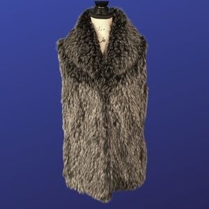 𝅺I.N.C. INTERNATIONAL CONCEPTS Faux Fur VEST, BLACK/GRAY, Size Large, NWOT